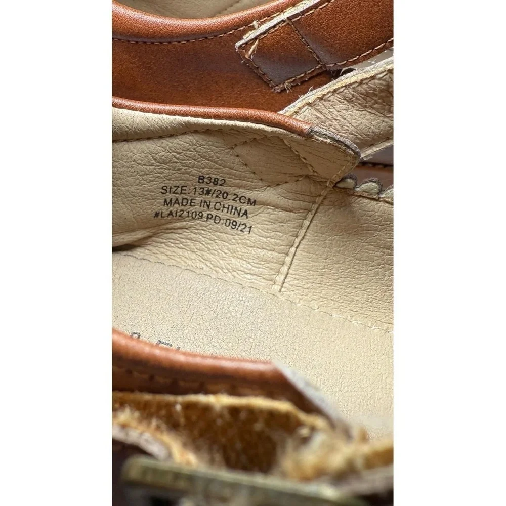 Felix & Flora Kids Brown Leather Mary Jane Flats Size 13 Scalloped Cutout
